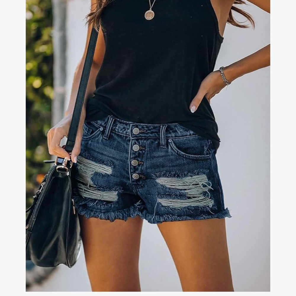 Trendy Button-Up Distressed Jean Shorts